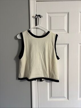 SHEIN Cream Crop Tank with Black Trim